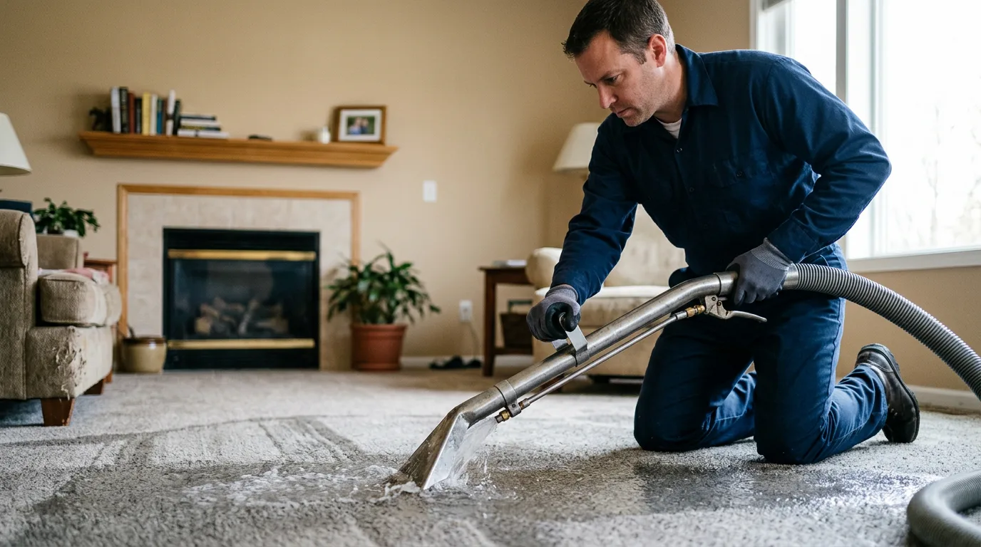 Water damage restoration technician working near Falmouth, IN